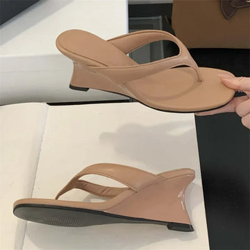 Xajzpa Fashion Square Clip Toe Platform Wedges Women Slippers 2025 Summer High Heels Flip Flops Ladies Shoes